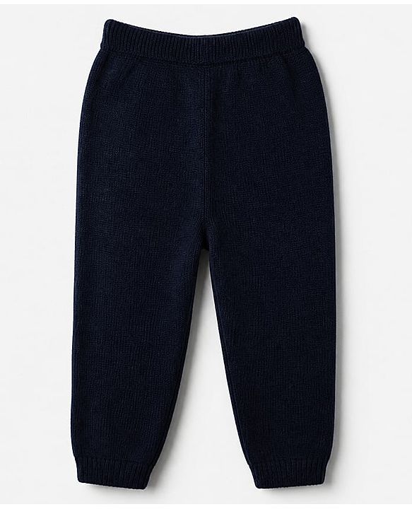 Babyhug Knit Full Sleeves Sweater Sets with Cap and Reindeer Patch in Navy Blue