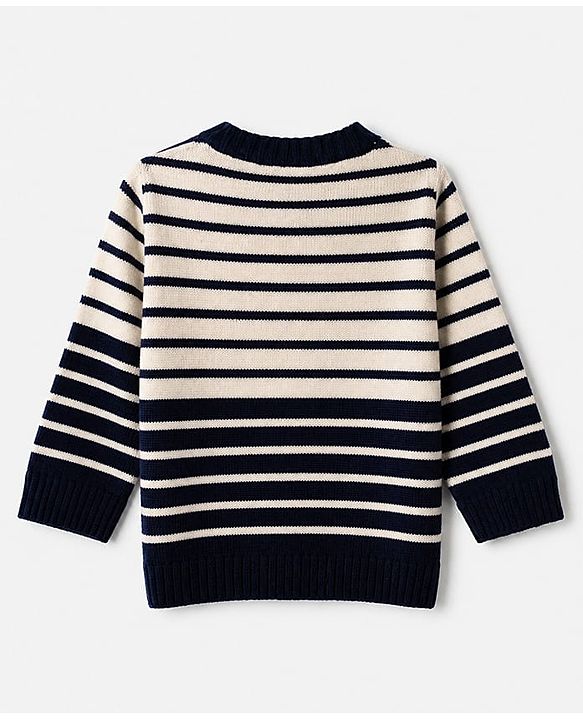 Babyhug Knit Full Sleeves Sweater Sets with Cap and Reindeer Patch in Navy Blue