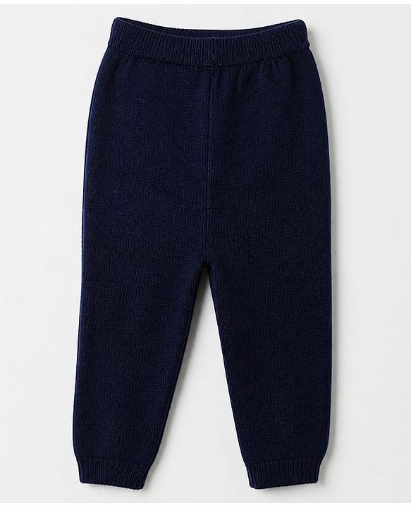 Babyhug Knit Full Sleeves Sweater Sets with Cap and Reindeer Patch in Navy Blue