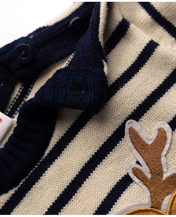 Babyhug Knit Full Sleeves Sweater Sets with Cap and Reindeer Patch in Navy Blue