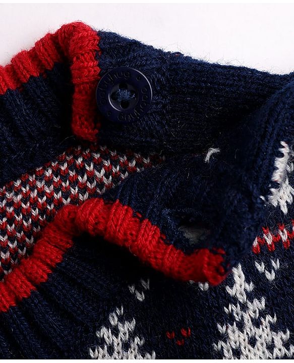 Babyhug Knit Full Sleeves Sweater Set With Cap & Floral Design - Red & Navy Blue