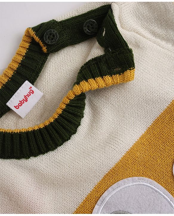 Babyhug Knit Full Sleeves Sweater Set With Elephant Applique - Mustard