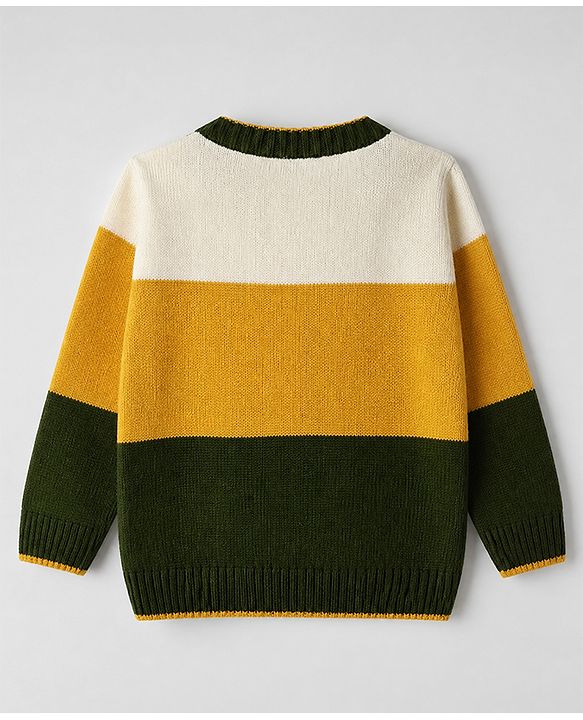 Babyhug Knit Full Sleeves Sweater Set With Elephant Applique - Mustard