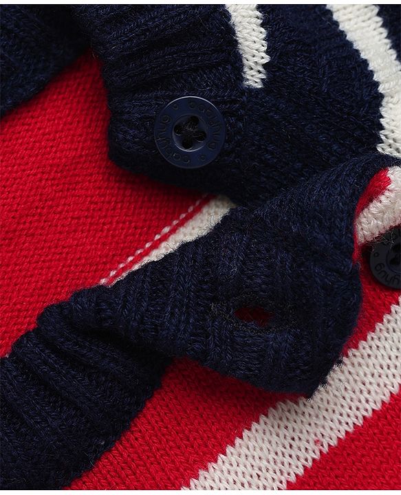 Babyhug Knit Full Sleeves Sweater Set With Hedgehog Detailing & Cap - Red