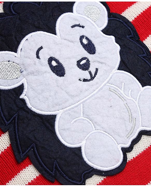 Babyhug Knit Full Sleeves Sweater Set With Hedgehog Detailing & Cap - Red