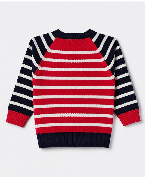 Babyhug Knit Full Sleeves Sweater Set With Hedgehog Detailing & Cap - Red