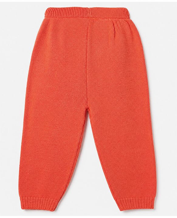 Babyhug Knit Sweater Set and Cap with Full Sleeves and Cat Applique in Orange for 3-6 Months