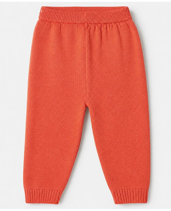Babyhug Knit Sweater Set and Cap with Full Sleeves and Cat Applique in Orange for 3-6 Months