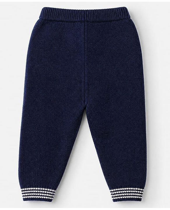 Babyhug Knit Full Sleeves Sweater Set With Raccoon Detailing & Cap - Navy Blue