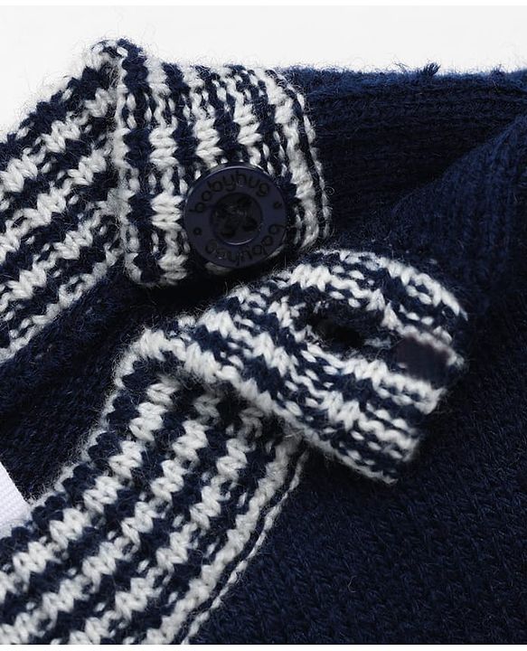 Babyhug Knit Full Sleeves Sweater Set With Raccoon Detailing & Cap - Navy Blue