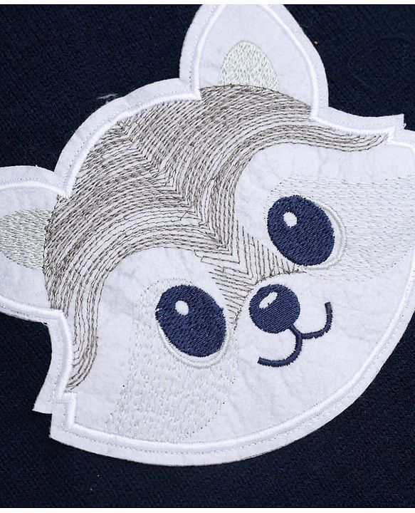 Babyhug Knit Full Sleeves Sweater Set With Raccoon Detailing & Cap - Navy Blue