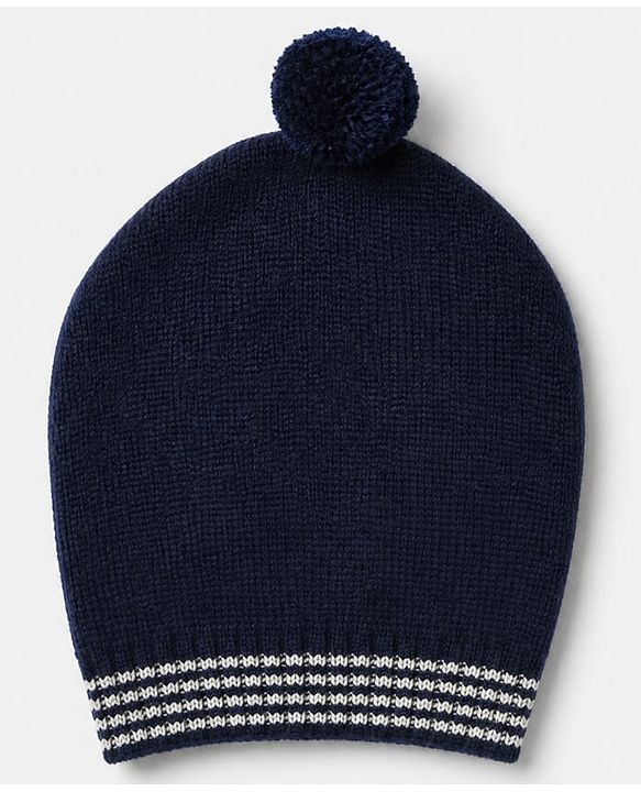 Babyhug Knit Full Sleeves Sweater Set With Raccoon Detailing & Cap - Navy Blue