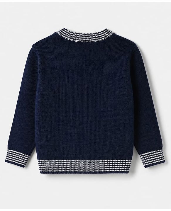 Babyhug Knit Full Sleeves Sweater Set With Raccoon Detailing & Cap - Navy Blue