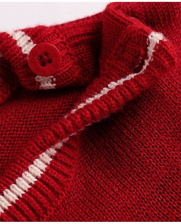 Babyhug Knit Sweater Set and Cap with Full Sleeves and Bear Detailing - Red
