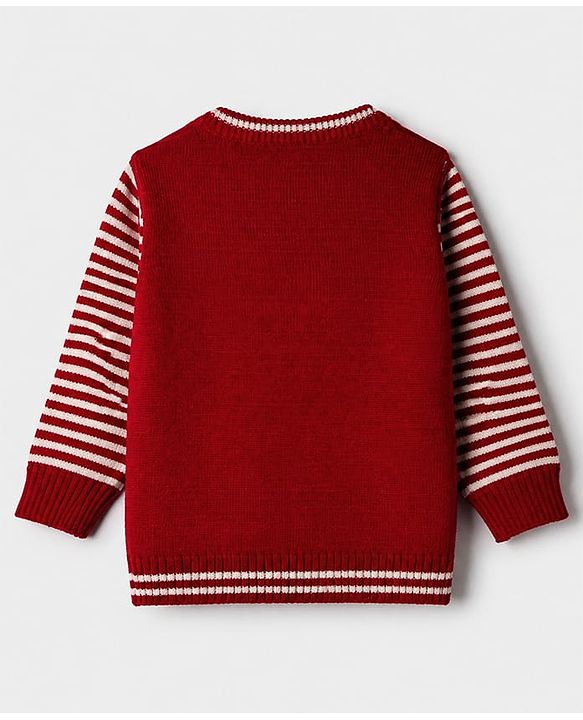 Babyhug Knit Sweater Set and Cap with Full Sleeves and Bear Detailing - Red