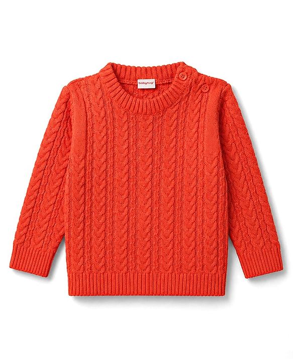 Babyhug Knit Full Sleeves Cable Knit Pullover - Rust Orange