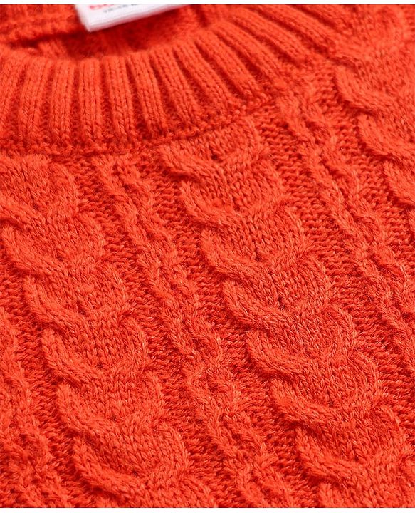 Babyhug Knit Full Sleeves Cable Knit Pullover - Rust Orange