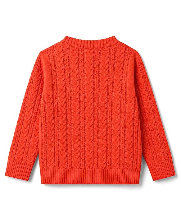 Babyhug Knit Full Sleeves Cable Knit Pullover - Rust Orange