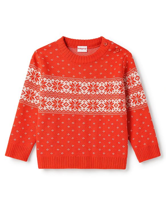 Babyhug Knit Full Sleeves Floral Designed Sweater Set with Cap - Red