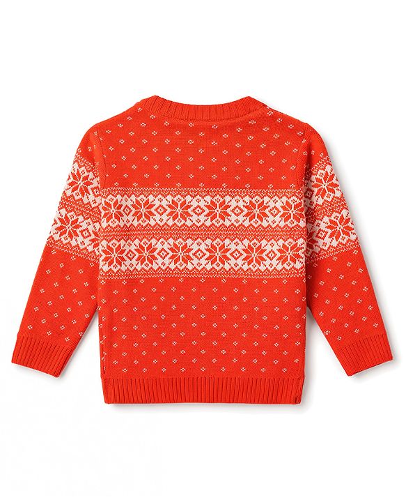 Babyhug Knit Full Sleeves Floral Designed Sweater Set with Cap - Red