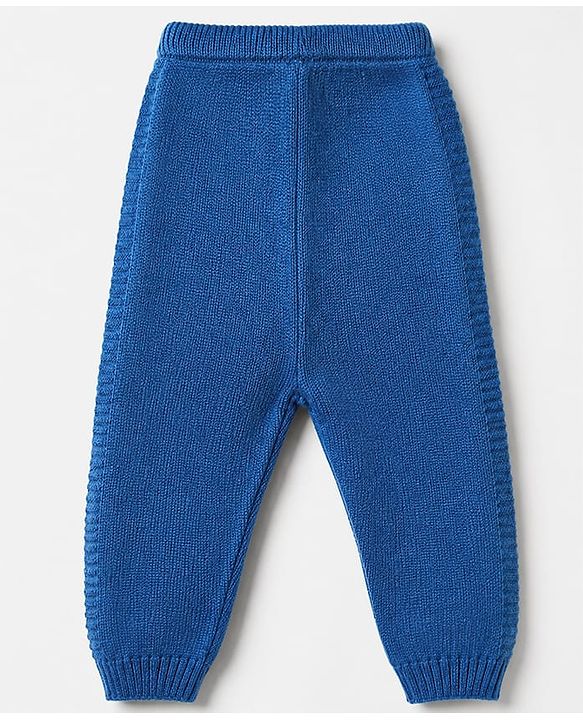 Babyhug Knit Cardigan and Pant with Full Sleeves and Stripes Design in Royal Blue for 3-6 Months