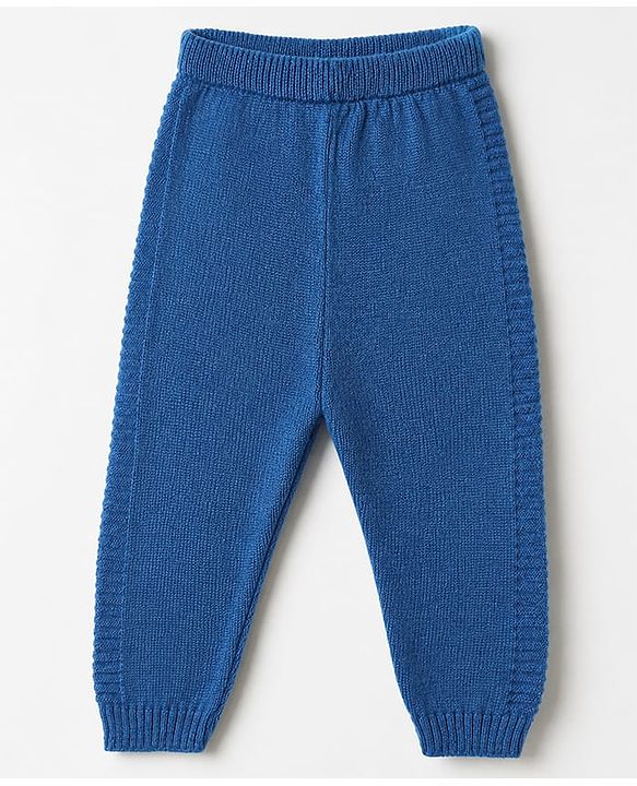 Babyhug Knit Cardigan and Pant with Full Sleeves and Stripes Design in Royal Blue for 3-6 Months