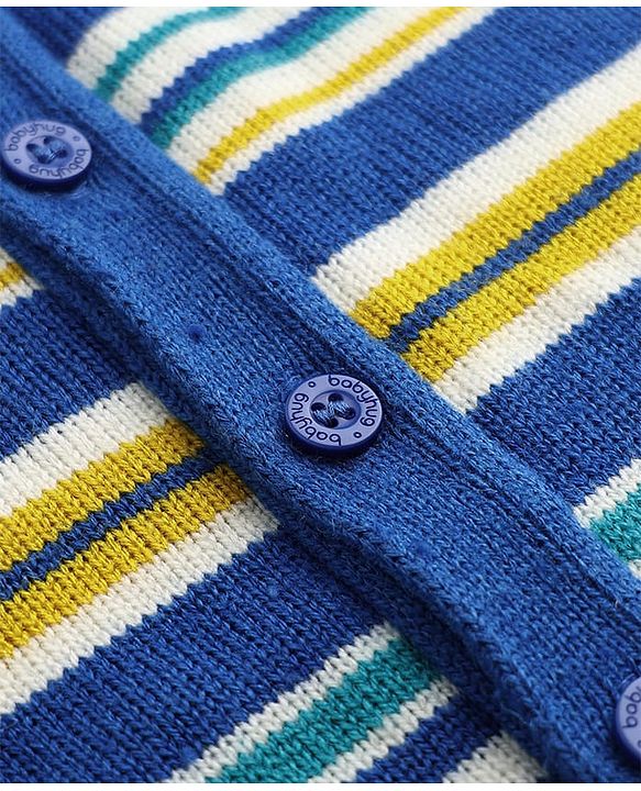 Babyhug Knit Cardigan and Pant with Full Sleeves and Stripes Design in Royal Blue for 3-6 Months