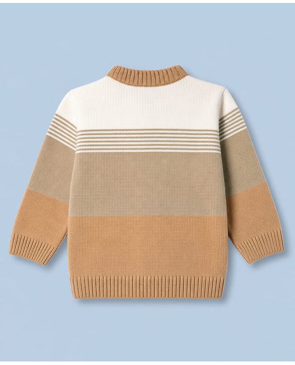 Babyhug Knit Full Sleeves Sweater Set - White & Beige