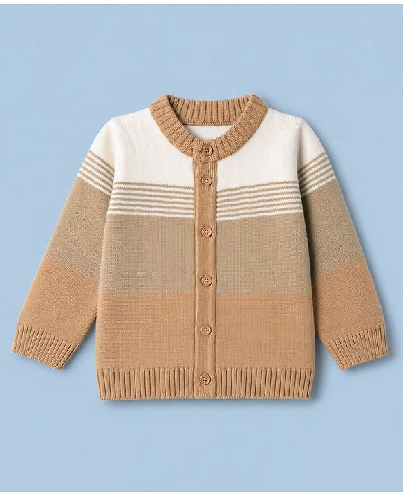 Babyhug Knit Full Sleeves Sweater Set - White & Beige