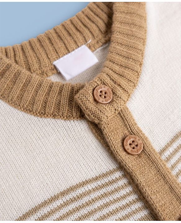 Babyhug Knit Full Sleeves Sweater Set - White & Beige