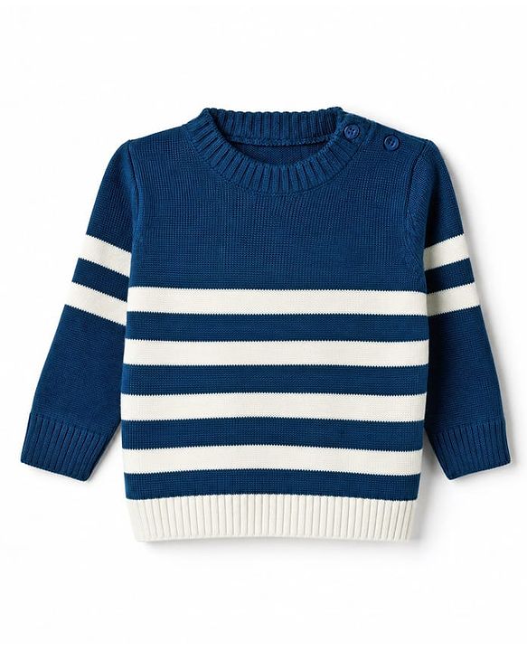 Babyhug Knit Full Sleeves Striped Sweater Set - Navy Blue