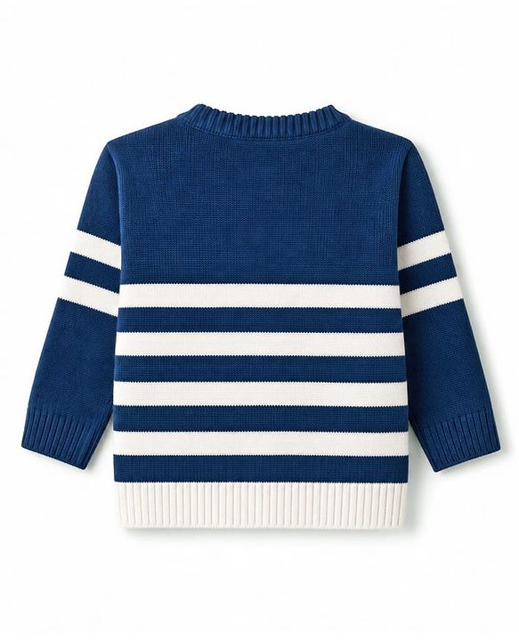 Babyhug Knit Full Sleeves Striped Sweater Set - Navy Blue
