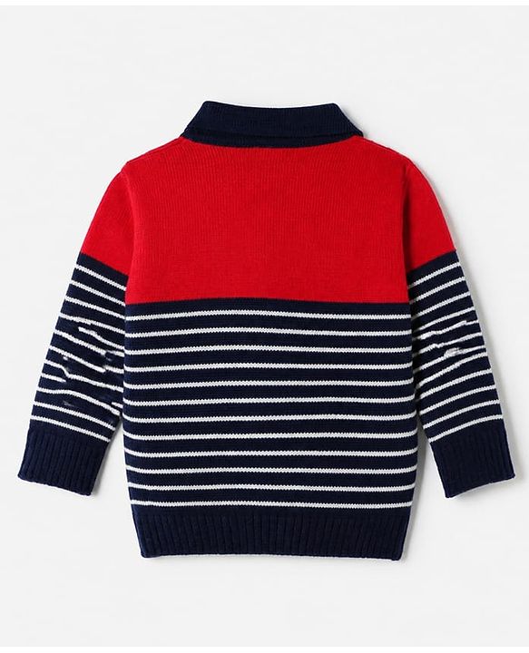 Babyhug Knit Full Sleeves Sweater Set with Stripes Design - Red