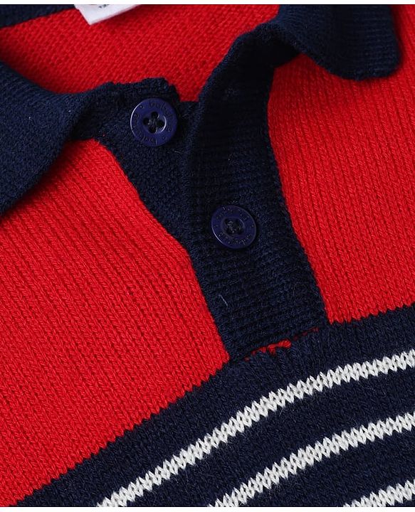 Babyhug Knit Full Sleeves Sweater Set with Stripes Design - Red