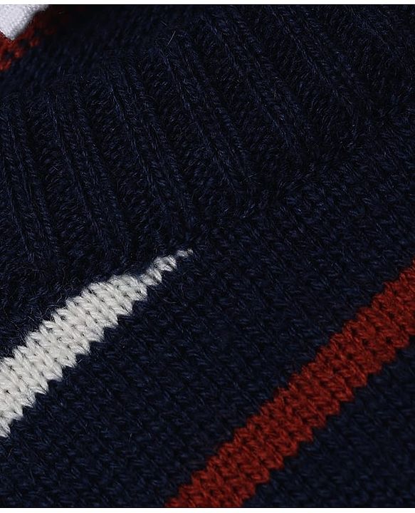 Babyhug Knit Full Sleeves Striped Sweater Set - Navy Blue