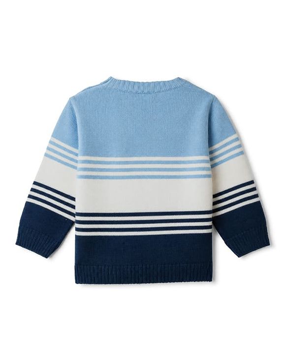 Babyhug Knit Sweater Set with Full Sleeves and Striped Print in Light/Sky Blue