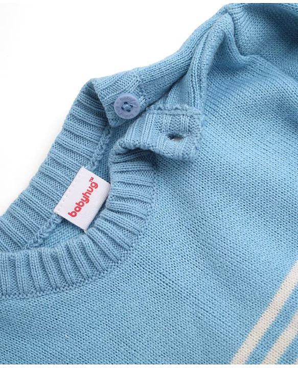 Babyhug Knit Sweater Set with Full Sleeves and Striped Print in Light/Sky Blue