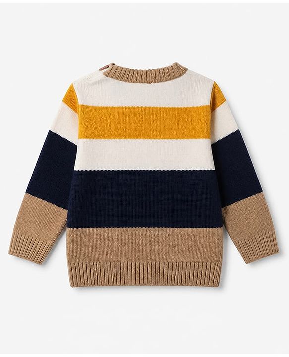 Babyhug Knit Full Sleeves Striped Sweater - Navy Blue White