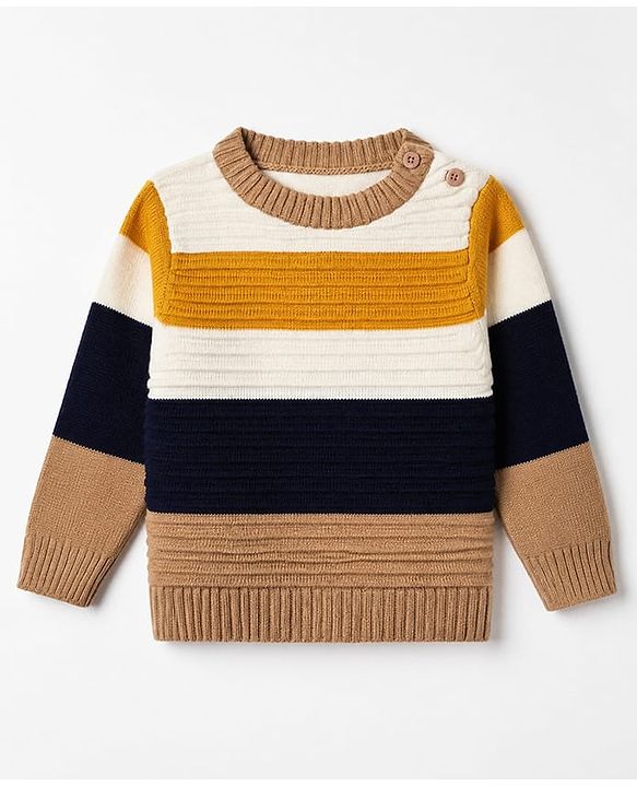 Babyhug Knit Full Sleeves Striped Sweater - Navy Blue White