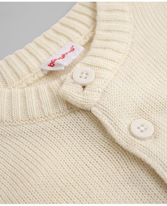 Babyhug Knit Full Sleeves Sweater and Pant Set with Stripes - White, Green, Yellow