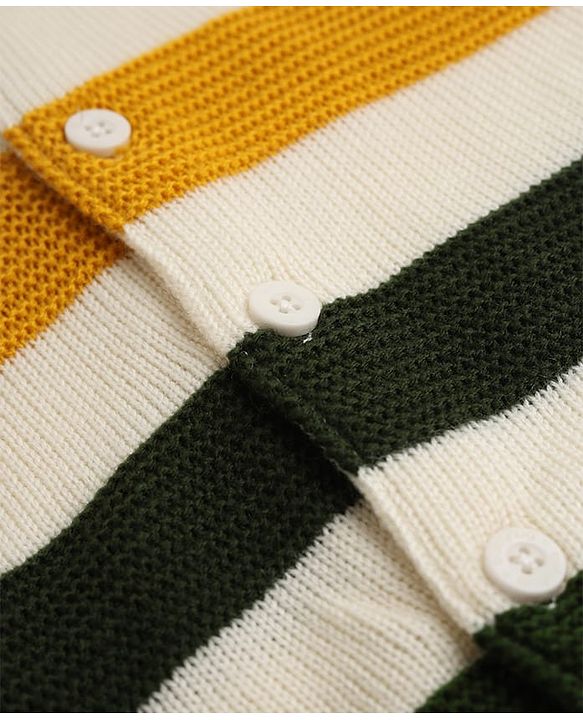 Babyhug Knit Full Sleeves Sweater and Pant Set with Stripes - White, Green, Yellow