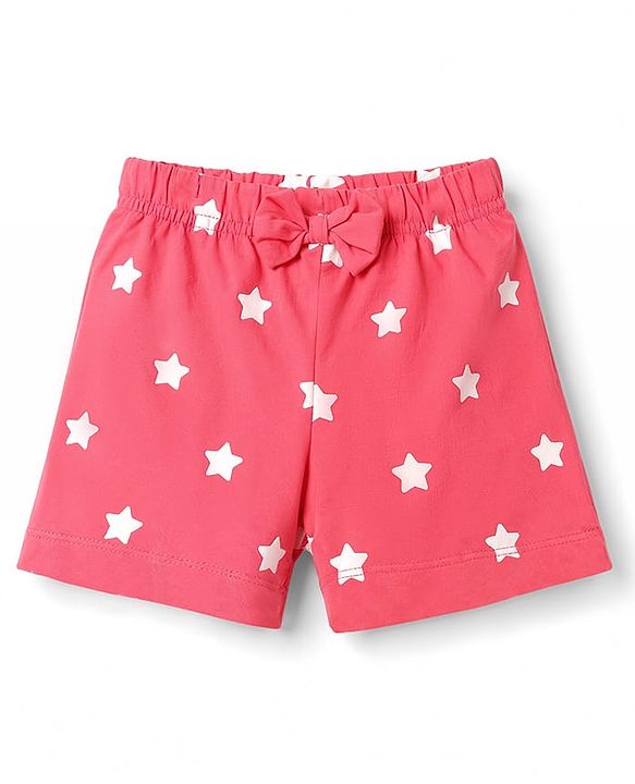 Babyhug 100% Cotton Knit Half Sleeves T-Shirt & Shorts Night Suit with Bear Print - Dark Pink