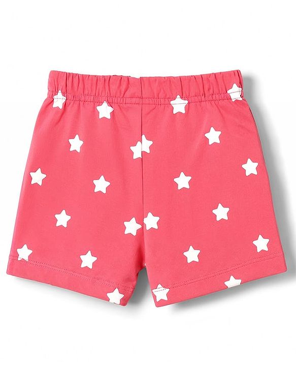 Babyhug 100% Cotton Knit Half Sleeves T-Shirt & Shorts Night Suit with Bear Print - Dark Pink