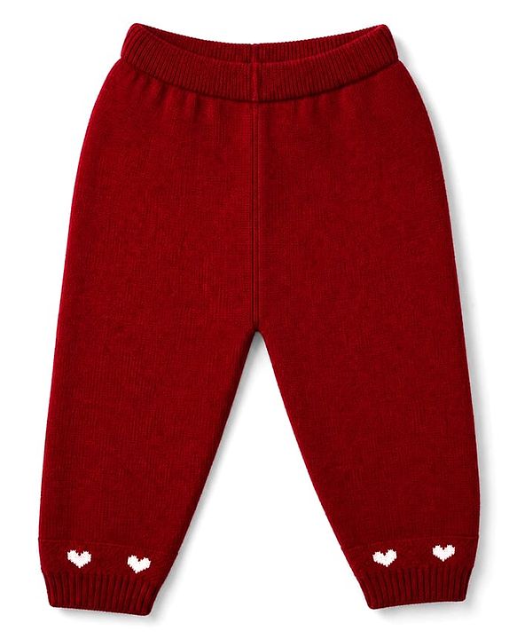 Babyhug Knit Full Sleeves Sweater Set with Heart Design - Maroon