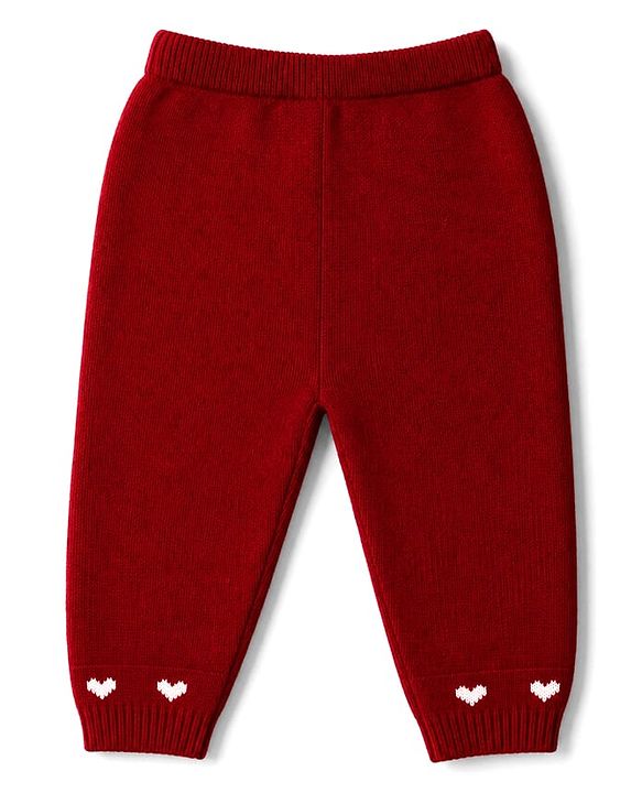 Babyhug Knit Full Sleeves Sweater Set with Heart Design - Maroon