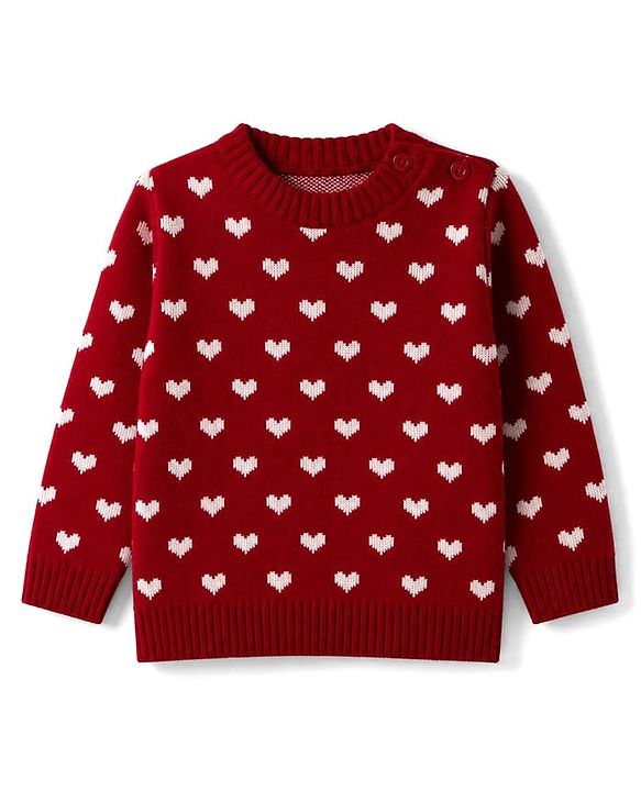 Babyhug Knit Full Sleeves Sweater Set with Heart Design - Maroon