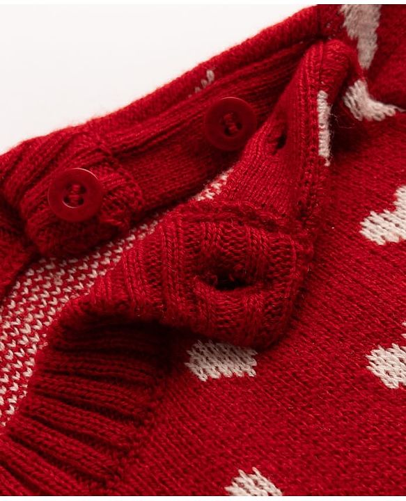 Babyhug Knit Full Sleeves Sweater Set with Heart Design - Maroon