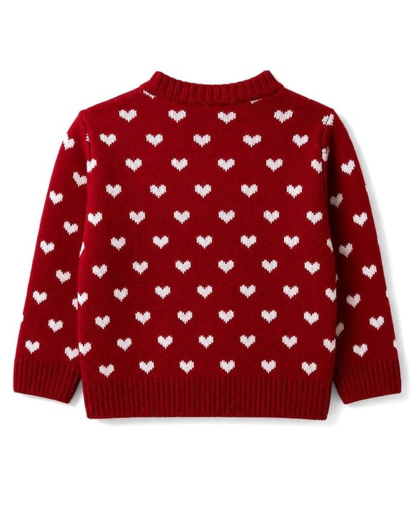 Babyhug Knit Full Sleeves Sweater Set with Heart Design - Maroon
