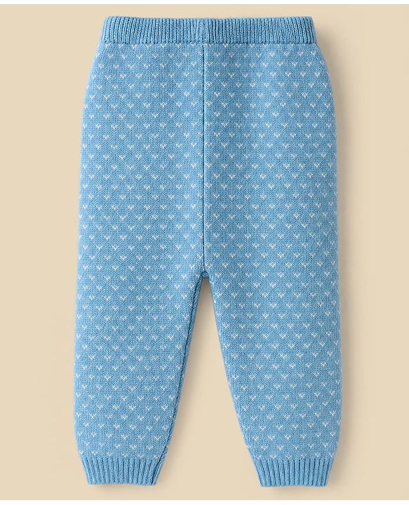 Babyhug Knit Full Sleeves Snow Flakes Printed Sweater Set With Cap - Light Blue