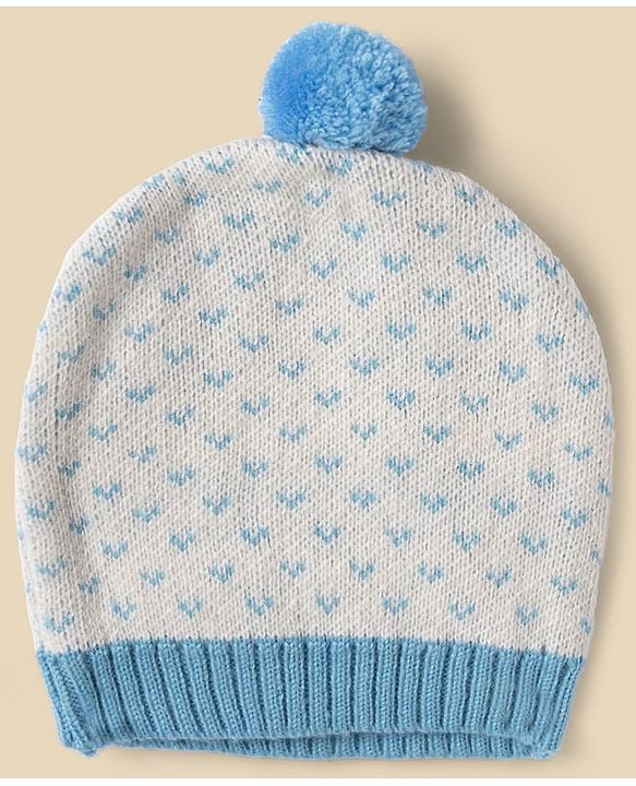 Babyhug Knit Full Sleeves Snow Flakes Printed Sweater Set With Cap - Light Blue